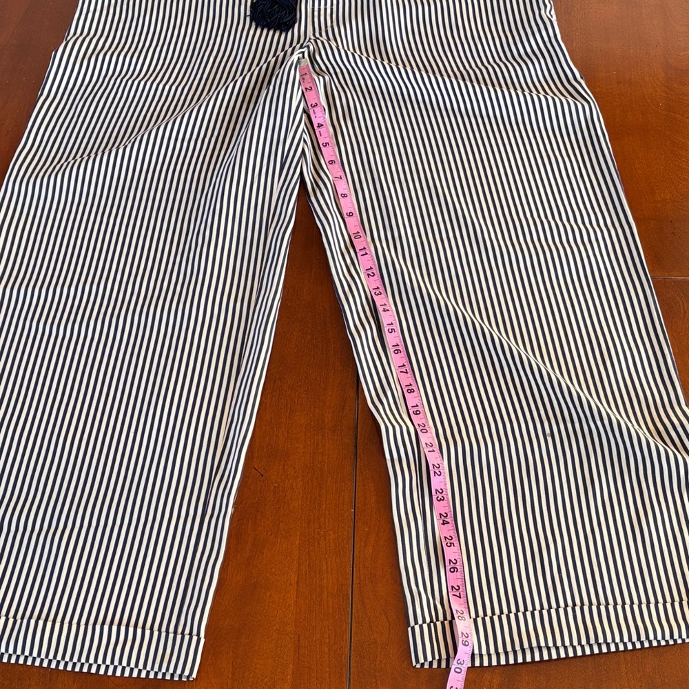 Ralph Lauren Black & White Striped‎ Silk Wide Leg Pants, Drawstring, Silk Rope - Picture 7 of 10